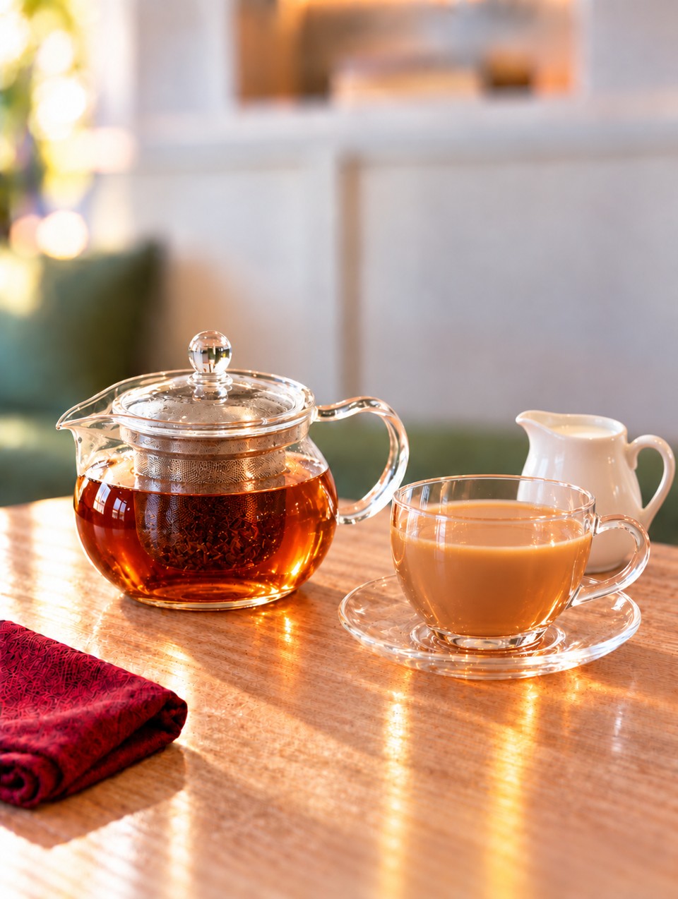 English Breakfast in a glass teapot and cup