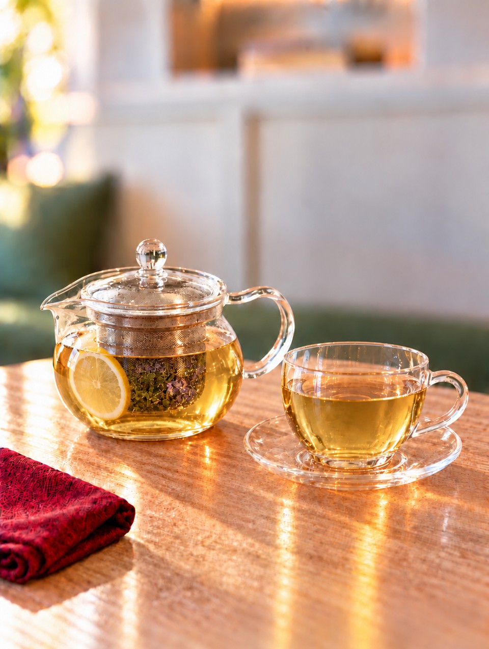 Mint & Lavender in a glass teapot and cup