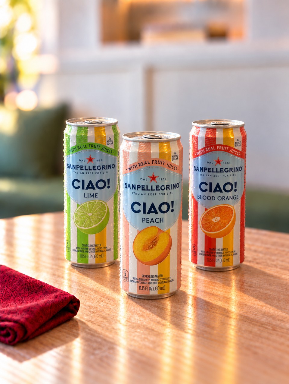 Sanpellegrino CIAO! Lime, Peach and Blood Orange cans