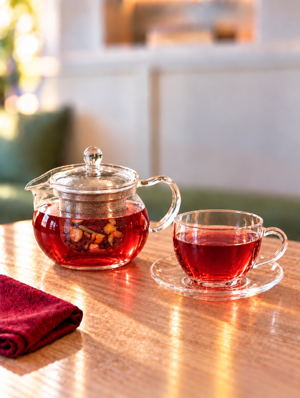 Summer Sun in a glass teapot and cup