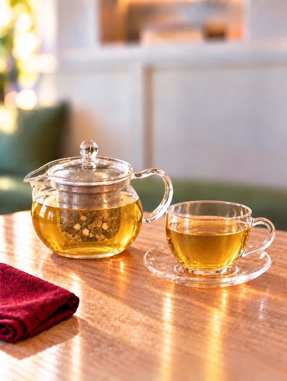 Yoga Tea in a glass teapot and cup